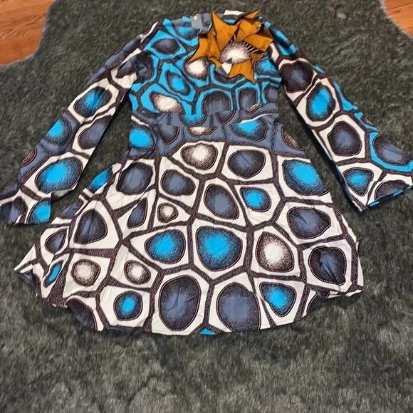Stunning African print Princess A line midi dress Sz S - Picture 4 of 16